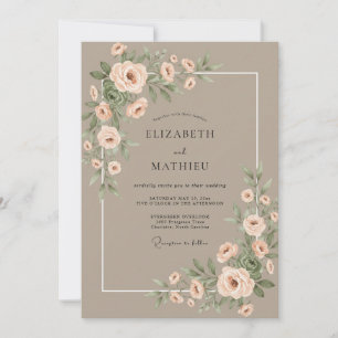 Taupe Blush Botanical Watercolor Wedding Invitation