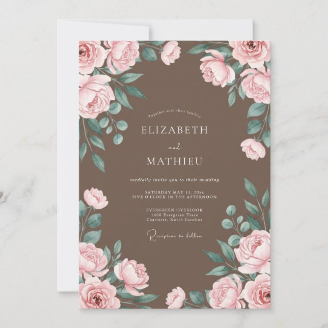 Taupe Blush Foliage Eucalyptus Wedding Invitation (Front)