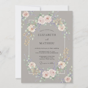 Taupe Blush Pink Peony Wedding Invitation