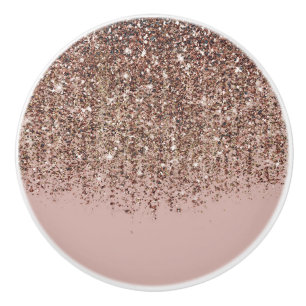 Taupe Blush Pink Rose Bronze Gold Glitter Glam Ceramic Knob