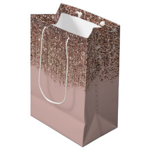 Taupe Blush Pink Rose Bronze Gold Glitter Glam Medium Gift Bag