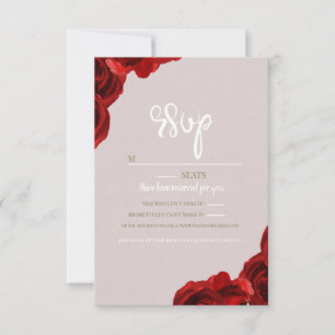 Taupe Blush Red Watercolor Roses Modern Wedding RSVP Card