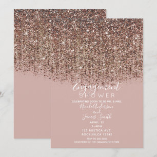 Taupe Blush Rose Gold Glitter Engagement Shower Invitation