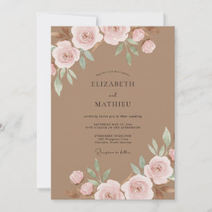 Taupe Blush Watercolor Wedding Invitation