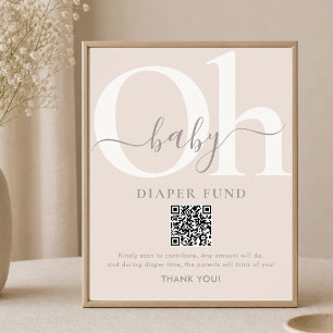 Taupe Bohemian Modern Baby Shower Diaper Fund Sign