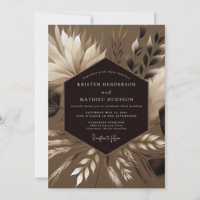 Taupe Bohemian Pampas Wedding Invitation (Front)