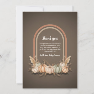 Taupe Boho Arch Pumpkin Fall Baby Shower Thank You Card