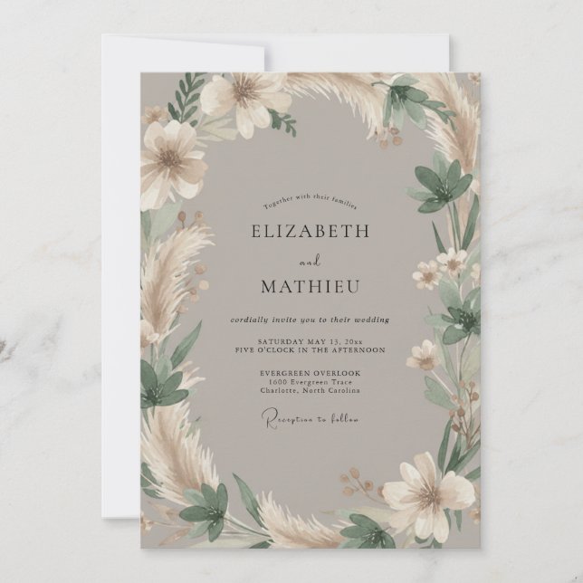 Taupe Botanical Arch Wedding Invitation (Front)