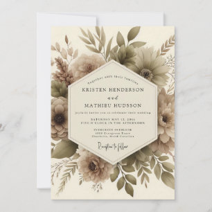 Taupe Botanical Autumn Romance Wedding Invitation