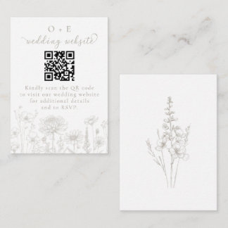 Taupe Botanical Minimal Wedding Website QR Code Enclosure Card
