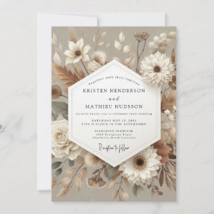 Taupe Botanical Romance Wedding Invitation