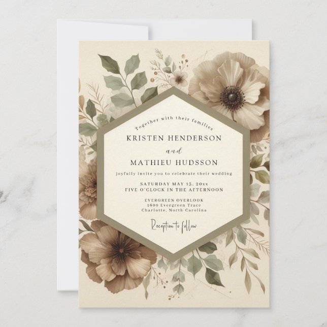 Taupe Botanical Woodland Wedding Invitation (Front)