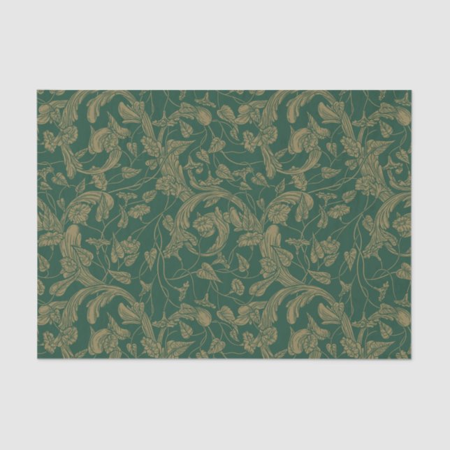 Taupe Brocade Design on Teal Tissue Paper (Front)