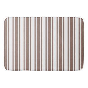 Taupe brown and white candy stripes bath mat