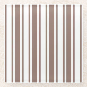 Taupe brown and white candy stripes glass coaster