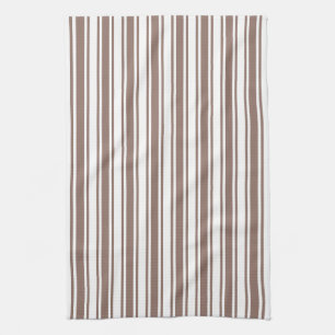Taupe brown and white candy stripes kitchen towel