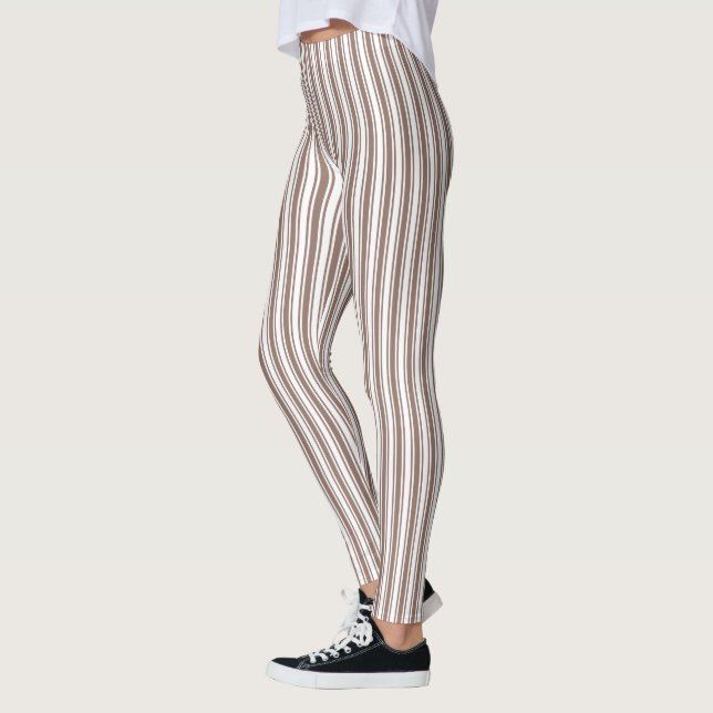 Taupe brown and white candy stripes leggings (Left)