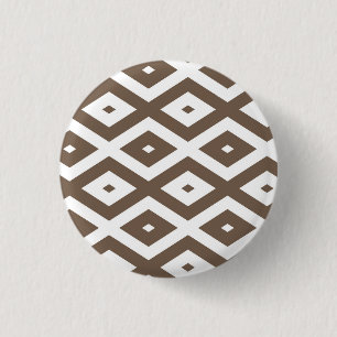 Taupe brown and white diamond pattern 1 inch round button