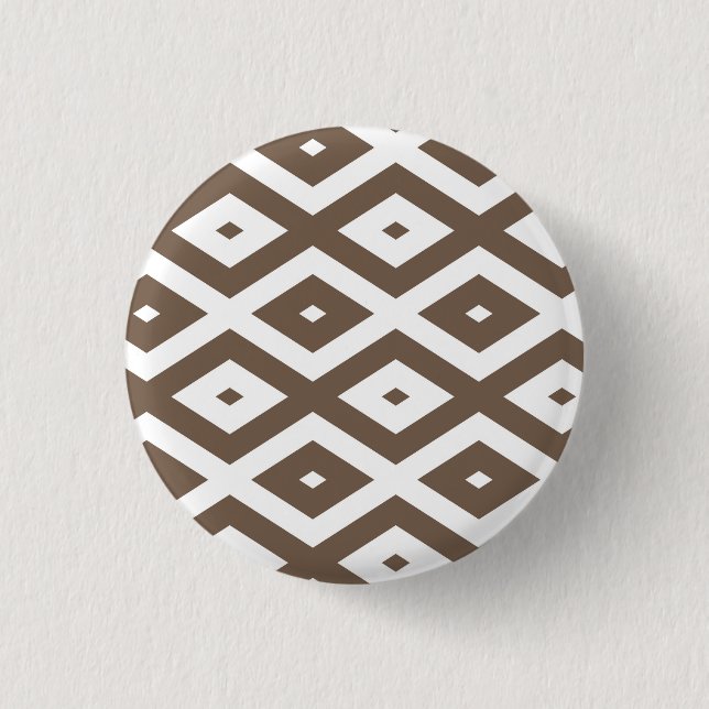 Taupe brown and white diamond pattern 1 inch round button (Front)
