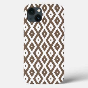 Taupe brown and white diamond pattern Case-Mate iP iPhone 13 Case