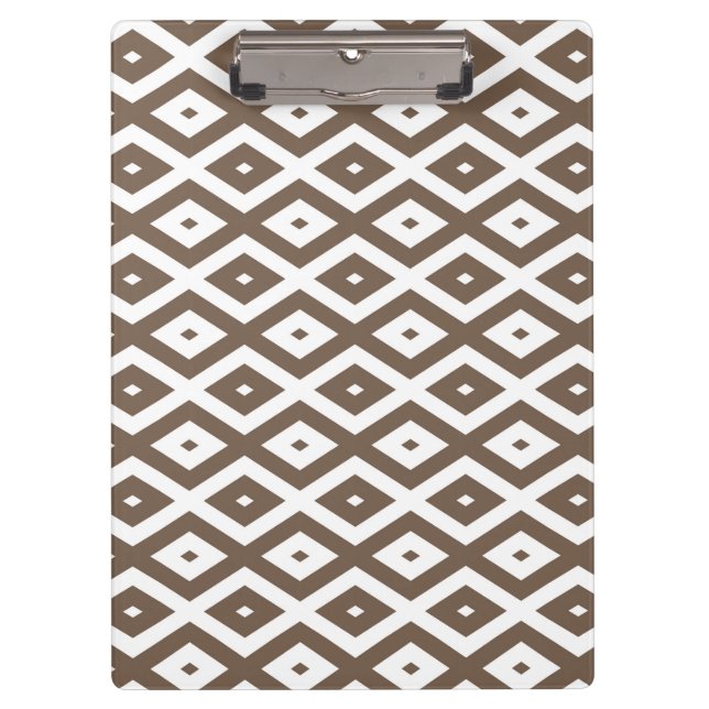 Taupe brown and white diamond pattern clipboard (Front)