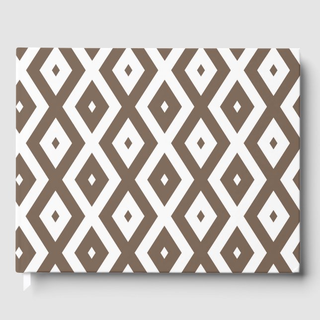 Taupe brown and white diamond pattern guest book (Front)