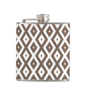 Taupe brown and white diamond pattern hip flask