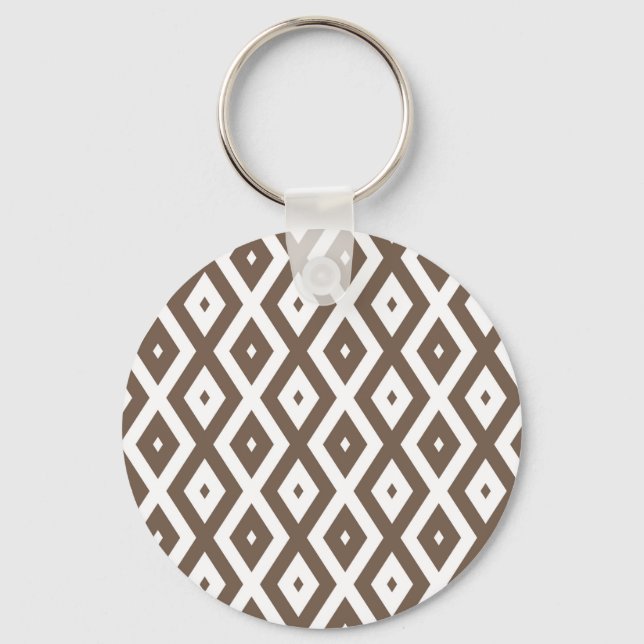Taupe brown and white diamond pattern keychain (Front)