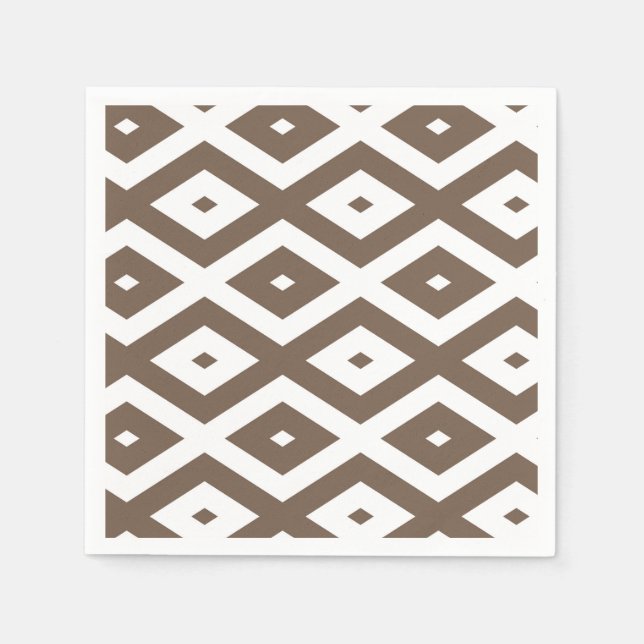 Taupe brown and white diamond pattern napkin (Front)