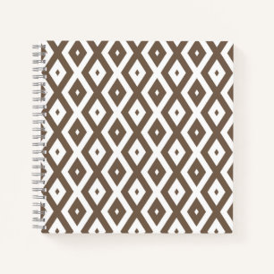 Taupe brown and white diamond pattern notebook