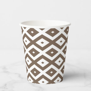 Taupe brown and white diamond pattern paper cups