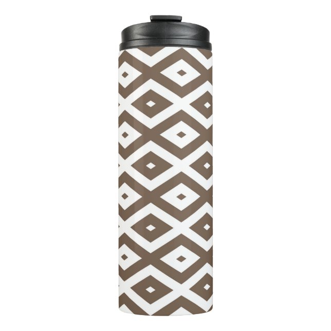 Taupe brown and white diamond pattern thermal tumbler (Front)