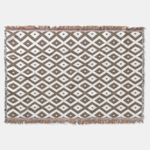 Taupe brown and white diamond pattern throw blanket