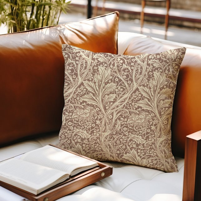 Taupe Brown Arcadia William Morris Hawthorn Throw Pillow (Creator Uploaded)
