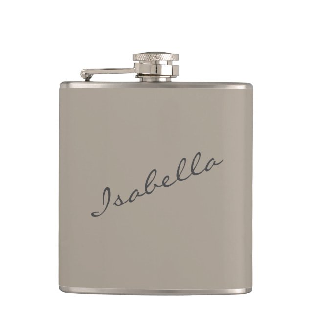 Taupe Brown Elegant Script Name Wedding Party  Hip Flask (Front)