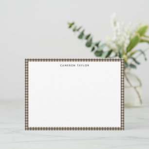 Taupe Brown Gingham Check Personalized Name Card
