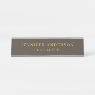 Taupe Brown & Gold Colour Professional Modern Plai Desk Name Plate