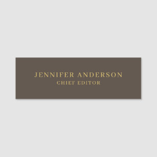 Taupe Brown & Gold Colour Professional Modern Plai Name Tag