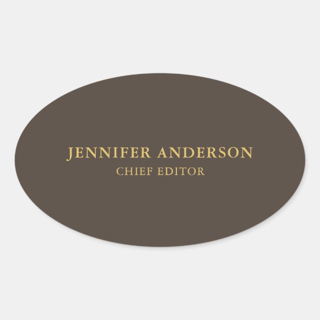Taupe Brown & Gold Colour Professional Modern Plai Oval Sticker (Front)