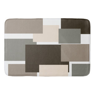 Taupe, Brown, Grey and Ivory Rectangles Bath Mat
