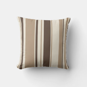 Taupe Brown Ivory Vertical Stripe Throw Pillow