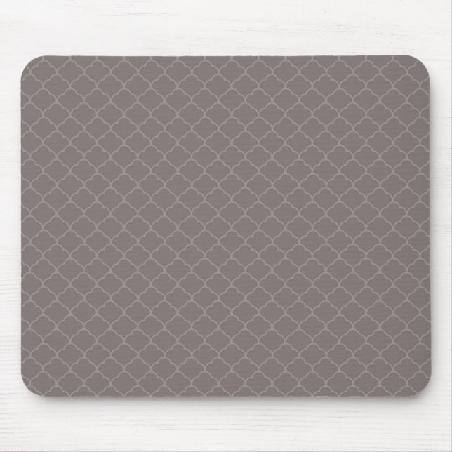 Taupe Brown Moroccan Quatrefoil Pattern Mouse Pad (Front)