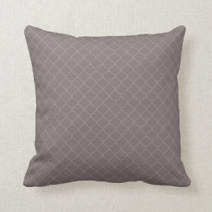 Taupe Brown Moroccan Quatrefoil Pattern Throw Pillow