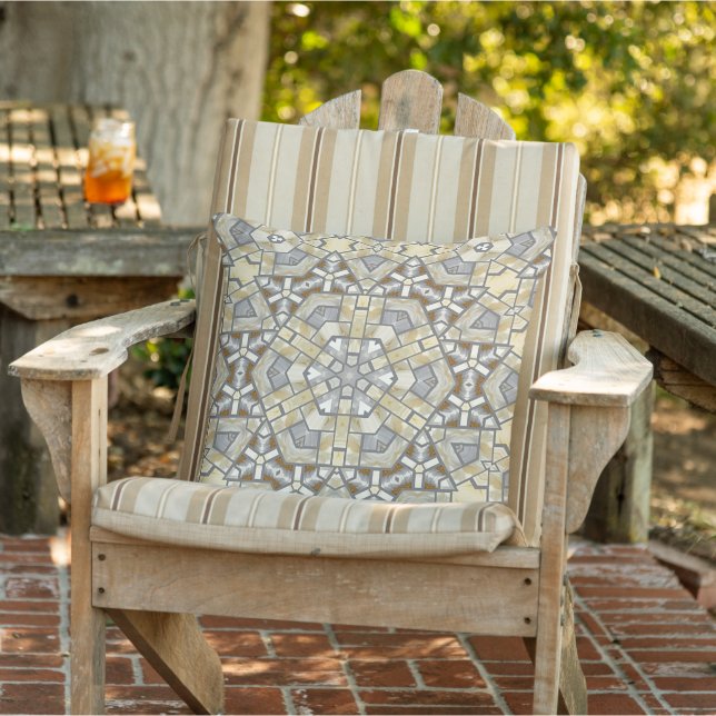 Taupe Brown Neutral Grey Beige Tribal Art Pattern Outdoor Pillow (Chair)