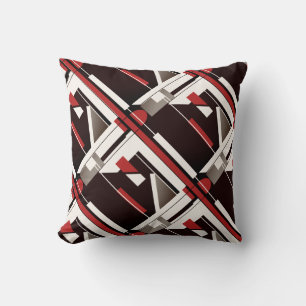 Taupe Brown Red White Diagonal Geometric Design Throw Pillow
