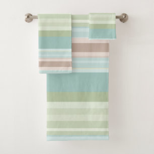 Taupe Brown & Sage Green Classic Stripes Bath Towel Set