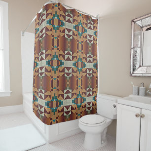 Taupe Brown Teal Blue Green Tribal Art Pattern