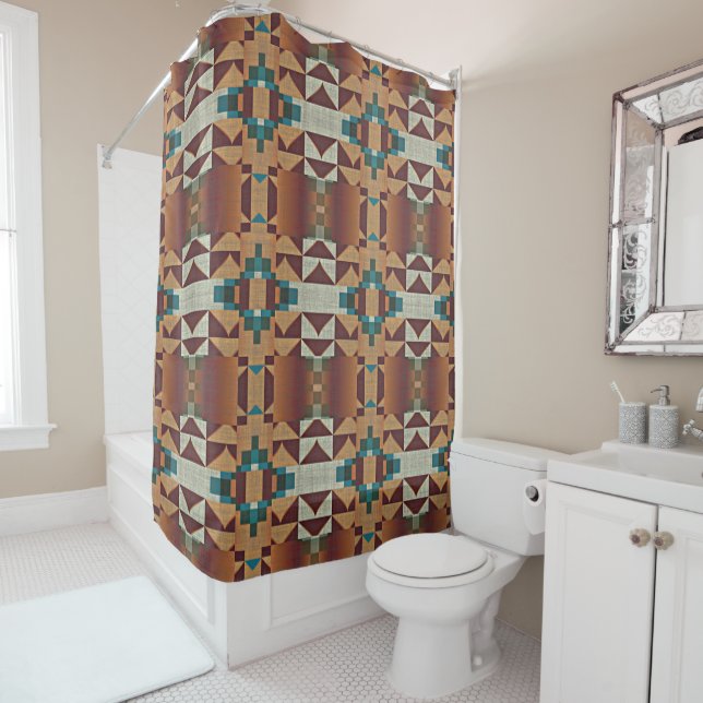 Taupe Brown Teal Blue Green Tribal Art Pattern (In Situ)