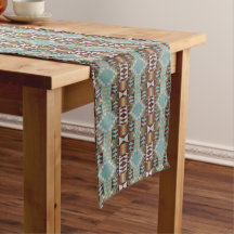 Taupe Brown Turquoise Aqua Blue Tribal Pattern
