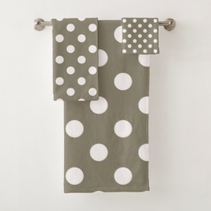 Taupe Brown & White Polka Dots Bath Towel Set